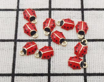 10pcs, Enamel Ladybug Charm, Handmade Pendant for Bracelet Earring Necklace , Diy Jewelry Making Supplies