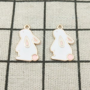 10 pezzi, ciondolo in smalto a forma di coniglio, ciondolo a forma di animale, ciondolo per collana, braccialetto, orecchino, ciondolo, forniture artigianali placcate in oro, 14 x 23 mm