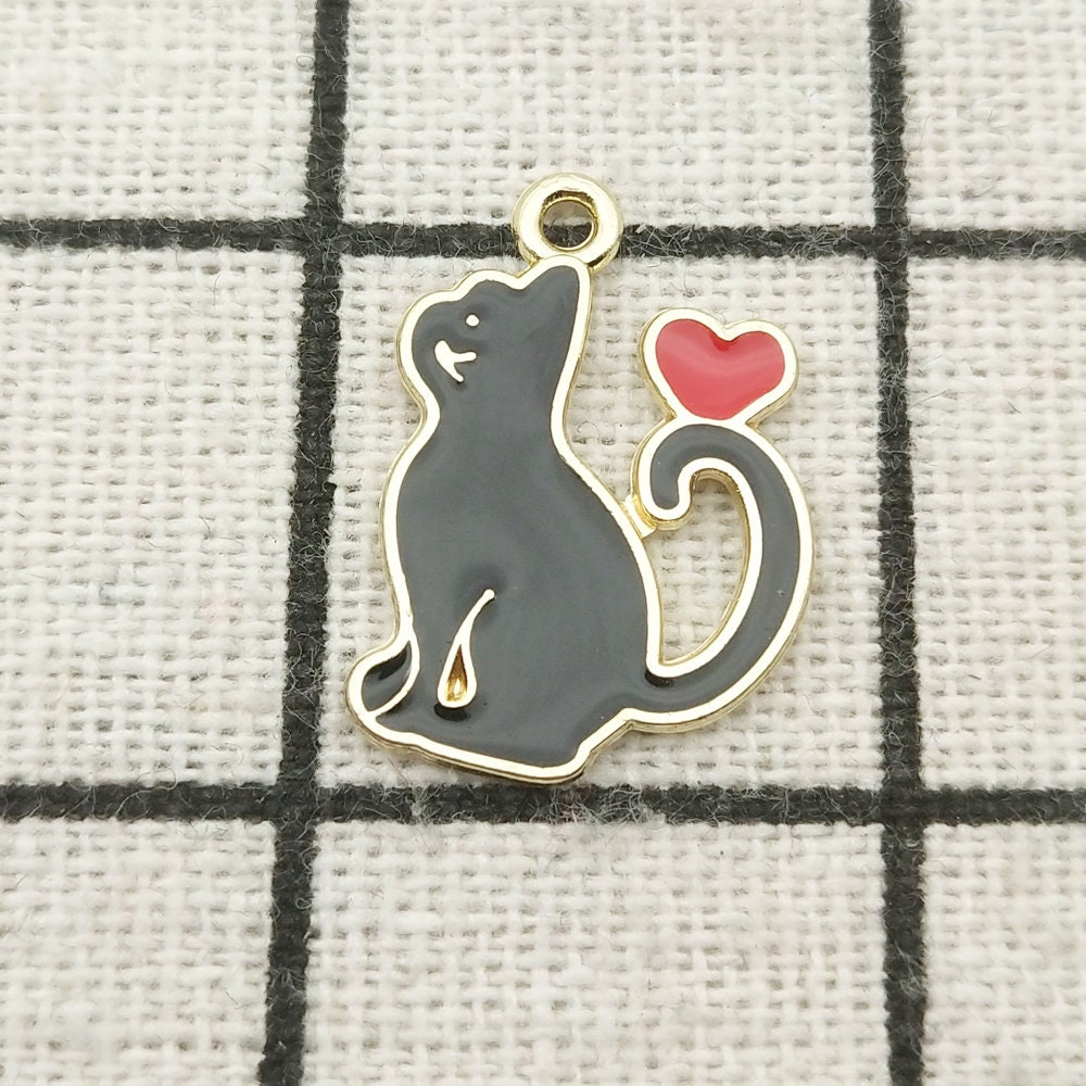 10PCS Enamel Charm Cat Charm Animal Charm Necklace Charm Etsy