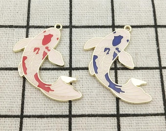 10pcs enamel charm fish charm earring pendant necklace charm jewelry charm craft supplies gold plated diy findings 34x37mm