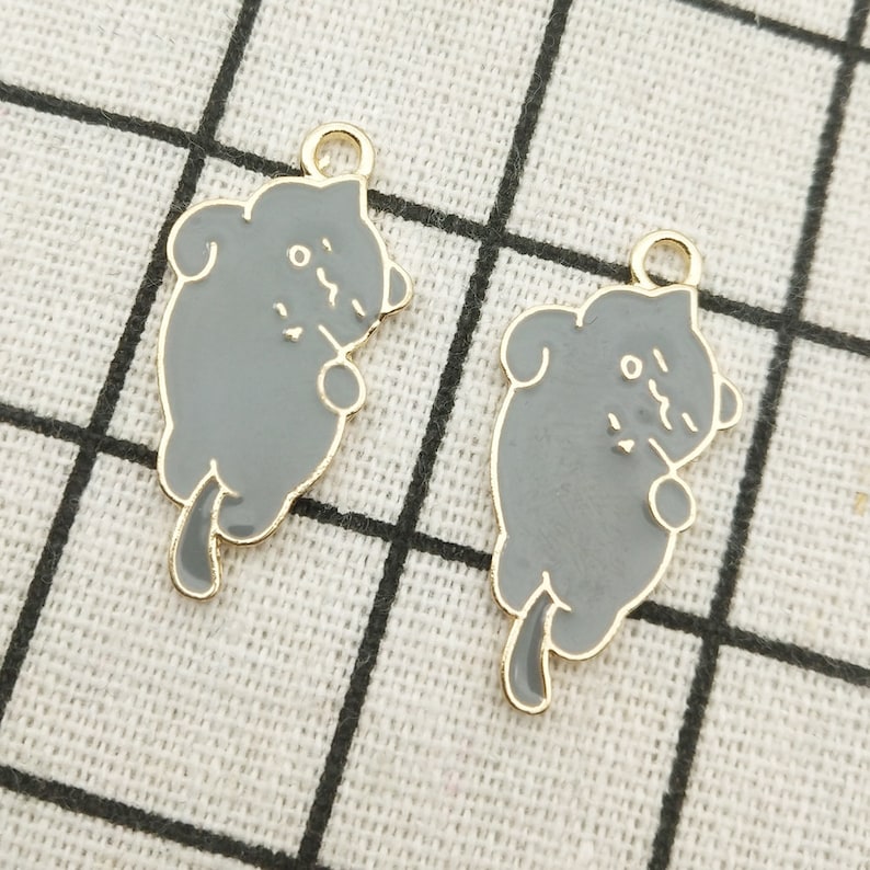 10pcs cat charm gold tone charms jewelry supply jewelry findings animal pendant craft supplies enamel charm 15x32mm
