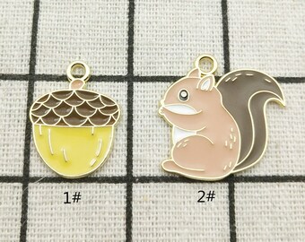 10 pezzi ciondolo smalto scoiattolo pinoli ciondolo collana ciondolo orecchino ciondolo braccialetto ciondolo forniture artigianali placcato oro