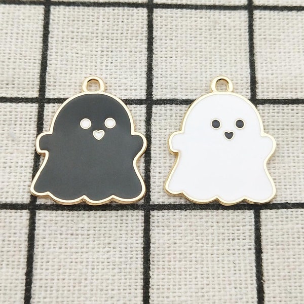 10PCS, Ghost Charm Enamel Charm Halloween Charm Necklace Charm Bracelet Charm Earring Pendant Craft Supplies DIY Findings 20x23mm