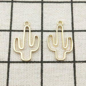 10PCS Cactus Charm Plant Charm Bracelet Charm Necklace Charm Earring Charm Craft Supplies Gold Tone 16x25mm