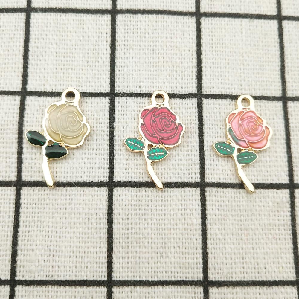 10PCS Enamel Charm Rose Flower Charms Rose Charms Garden Etsy