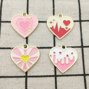10/16pcs, Enamel Heart Charm Bracelet Charm Earring Charm Necklace Pendant Craft Supplies Jewelry Accessories Gold Plated 19x19MM