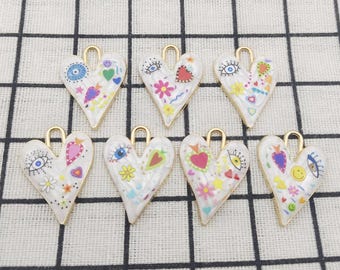 10/14 piezas, dije de flor con forma de corazón, pulsera, collar, pendientes, colgante, accesorios para hacer joyas DIY, aleación de metal chapado en oro