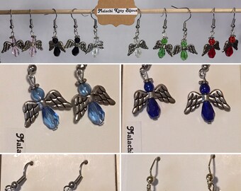 Pendientes de ángel (muchos colores para elegir)(rojo, azul, verde, púrpura, oro, claro, negro, rosa claro o azul claro)