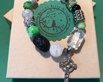 Celtic Cross bracelet (green, black, silver and white cross bracelet)