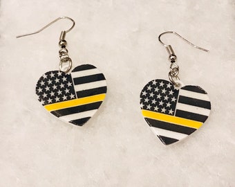 First Responders Earrings (thin blue line, thin red line, thin yellow line, thin green line, support our firefighters, support the police)