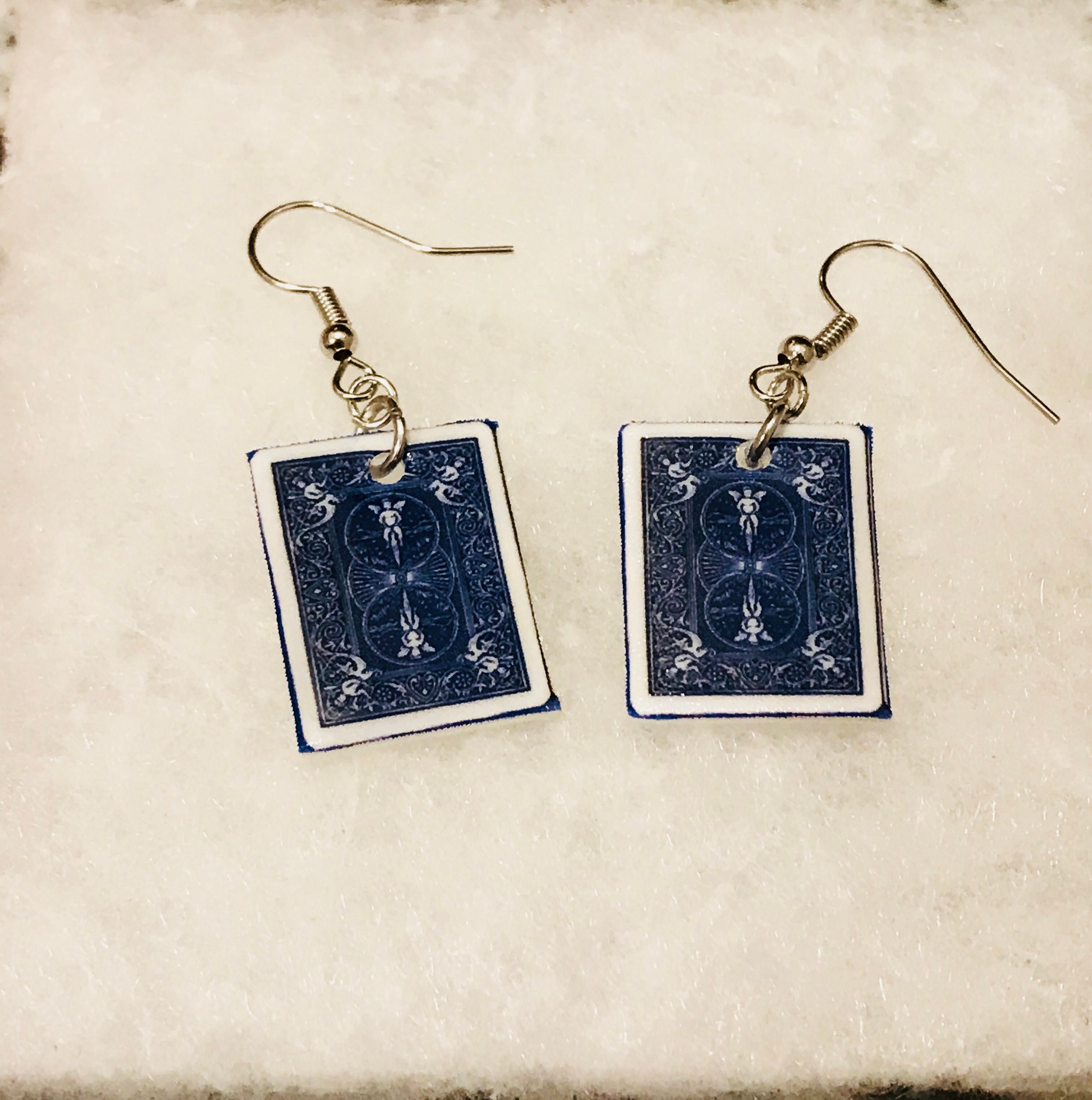 Team-Zebra Four Aces Playing Cards Earrings – Novelty Casino Game Lucky Charm – Handmade, Surgical Steel Hooks – USA Made