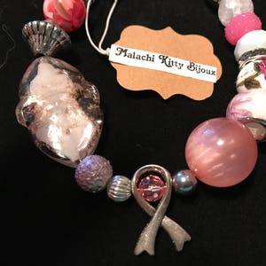 Breast Cancer Awareness Bracelet and white with silver)(Choose Hope)(Pink October)