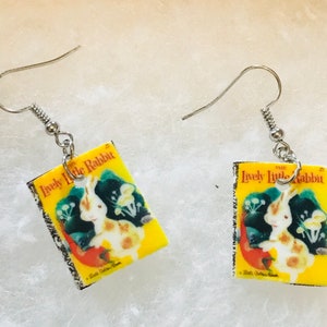 Lively little rabbit book inspired miniature earrings (children&#39;s book, book worm, teacher gift, reading)