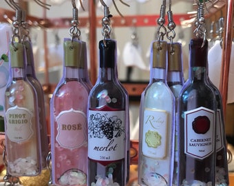 Wine Bottle earrings (3D wine bottle earrings)(merlot, pinot grigio, rose, riesling, cabernet sauvignon)
