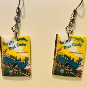 The Little Engine that Could inspired miniature earrings (children&#39;s book, book worm, teacher gift, reading)