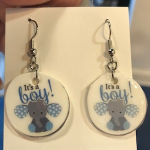 Baby themed Novelty earrings set #1 (It&#39;s a Boy earrings, Its a Girl earrings, Mom to be jewelry, baby expo, maternal jewelry, stork earring