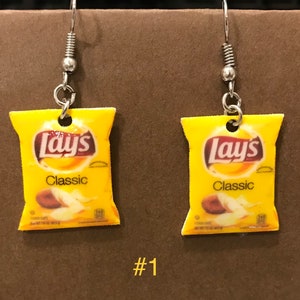 Junk food earrings (potato chip earrings , potato chip jewelry, junk food jewelry, miniature food earrings, salty snacks, munchies earrings)