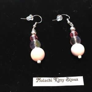Pink earrings pink and silver earrings, dainty earrings image 2