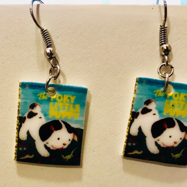 The Poky Little Puppy inspired miniature earrings (children's book, book worm, teacher gift, reading)