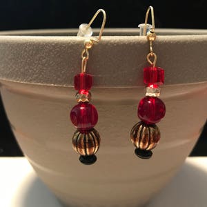 Red and gold earrings (valentines earrings)