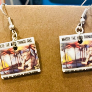 Where the wild Things are inspired miniature earrings (children&#39;s book, book worm, teacher gift, reading)