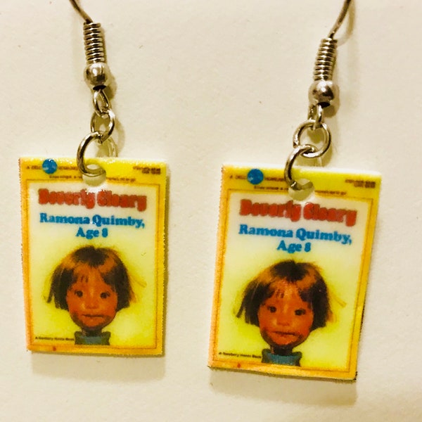 Romona Quimby age 8 inspired miniature earrings (children's book, book worm, teacher gift, reading)