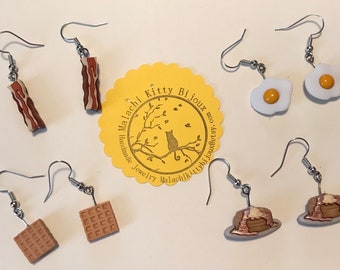 Breakfast food Earrings (bacon earrings , eggs earrings , waffles earrings, pancakes earrings )