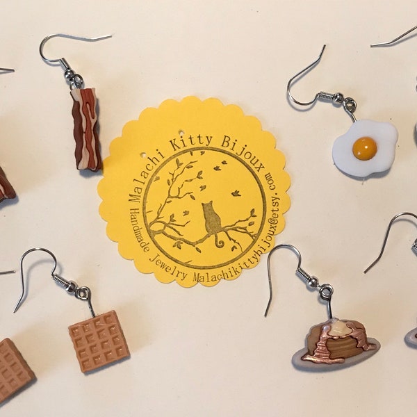 Breakfast food Earrings (bacon earrings , eggs earrings , waffles earrings, pancakes earrings )