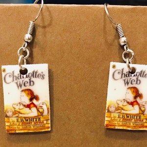 Charlottes Web inspired miniature earrings (children&#39;s book, book worm, teacher gift, reading)
