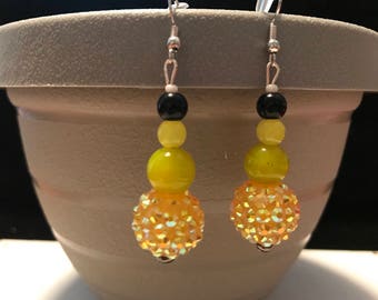 Yellow and black sparkling earrings