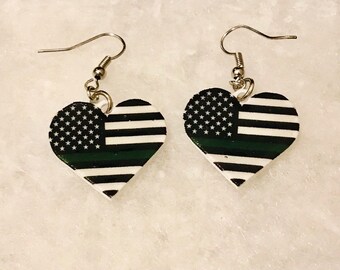 First Responders Earrings (thin blue line, thin red line, thin yellow line, thin green line, support our firefighters, support the police)