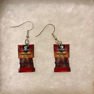 Beef jerky earrings (beef snack earrings , beef jerky jewelry, miniature food earrings)