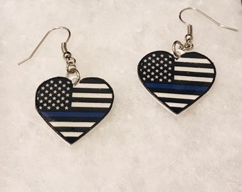 First Responders Earrings (thin blue line, thin red line, thin yellow line, thin green line, support our firefighters, support the police)