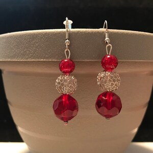 Red and silver earrings