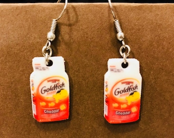 Junk food earrings (cheese cracker earrings, cheddar cracker jewelry, junk food jewelry, miniature food earrings, fish earrings, salty snack