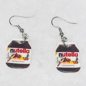 Nutella earrings (hazelnut spread earrings , chocolate spread jewelry, miniature food earrings)