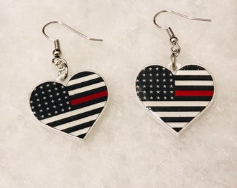 First Responders Earrings (thin blue line, thin red line, thin yellow line, thin green line, support our firefighters, support the police)