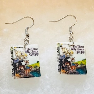 Billy goats book inspired miniature earrings (children&#39;s book, book worm, teacher gift, reading)