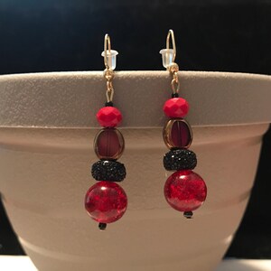 Red, gold and black earrings (valentines earrings)