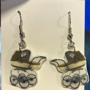 Baby themed Novelty earrings set #2 (baby bottle earrings, baby carriage earrings, baby crib earrings, Mom to be jewelry, baby expo)