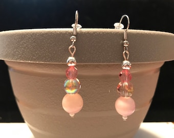 Pink earrings (pink and silver earrings, dainty earrings)