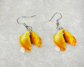 Chinese fortune cookie earrings (Chinese food earrings , Chinese food jewelry, takeout earrings, miniature food earrings, 2 dimensional)