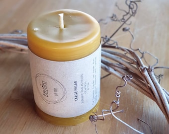Large Hand-Poured Beeswax Pillar, 100% Pure Australian Beeswax, 45 Hour Burn