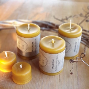 Small Hand-Poured Beeswax Pillar, 100% Pure Australian Beeswax, 15 Hour Burn.
