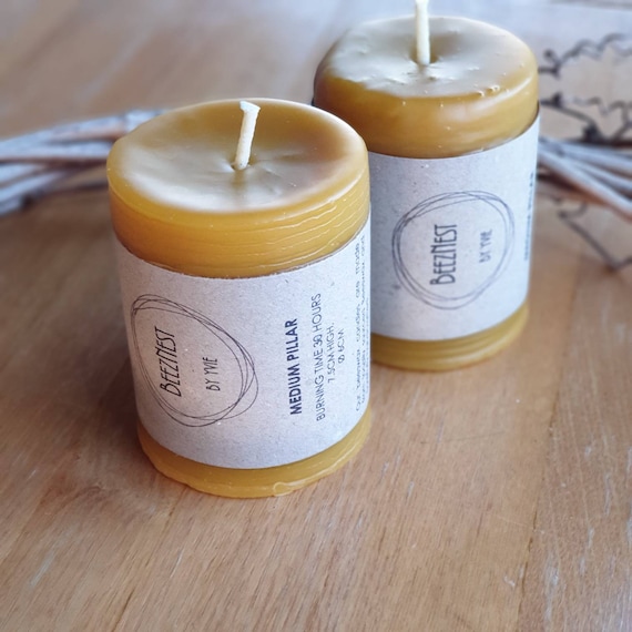 Medium Hand-Poured Beeswax Pillar, 100% Pure Australian Beeswax, 30 Hours Burn