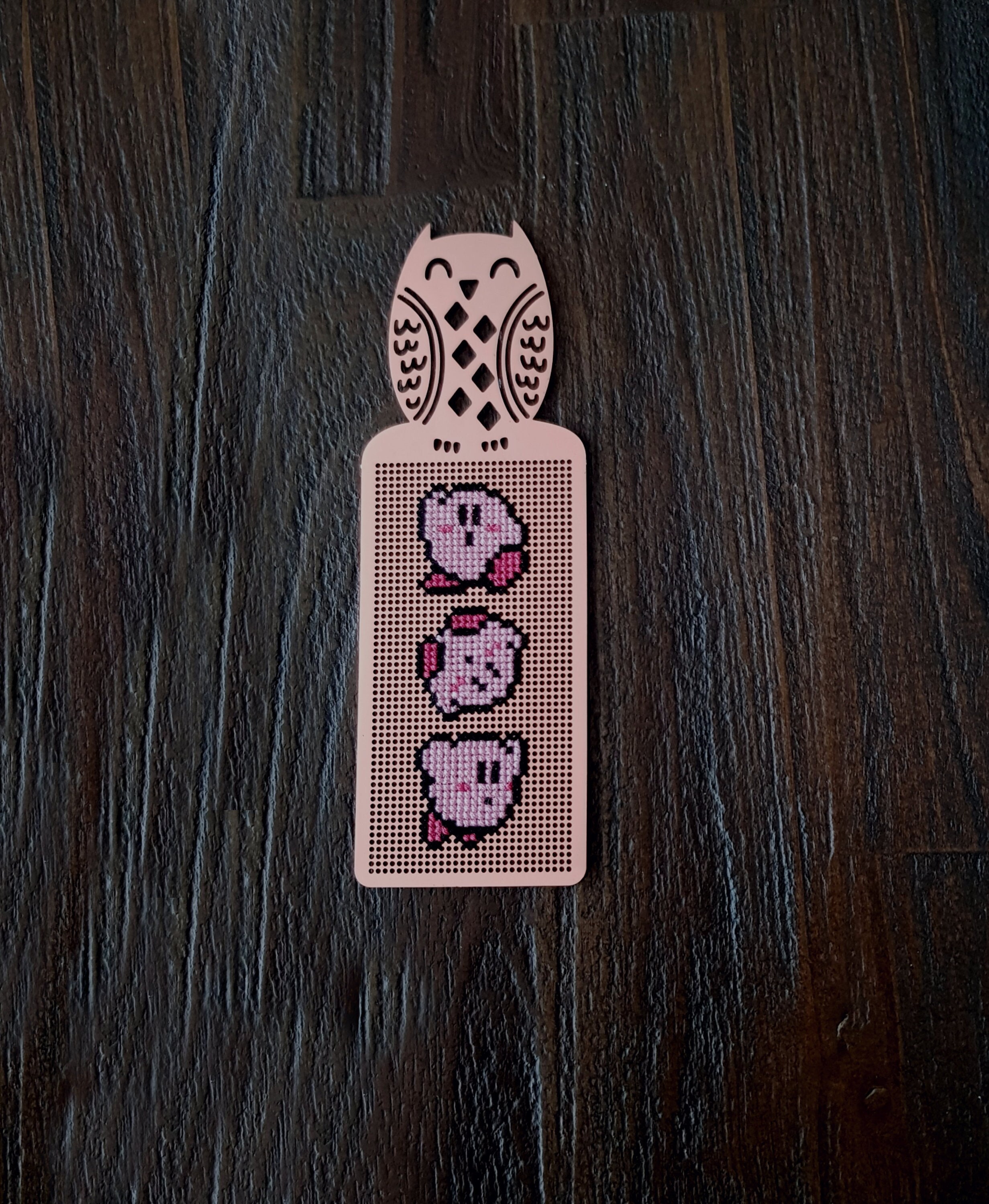 Embroidered Rose Gold Kirby Bookmark With Owl, Bookmark, Cute