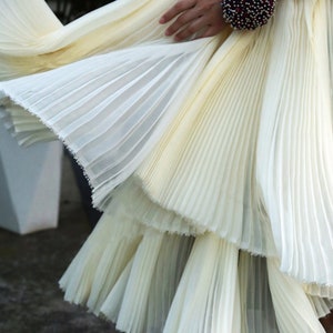 Beige Pleated fabric,Light Weight Accordion Crimping Wrinkle Chiffon Fabric,Summer Dress Fabric,Designer Fabric For Party Dress,Gown