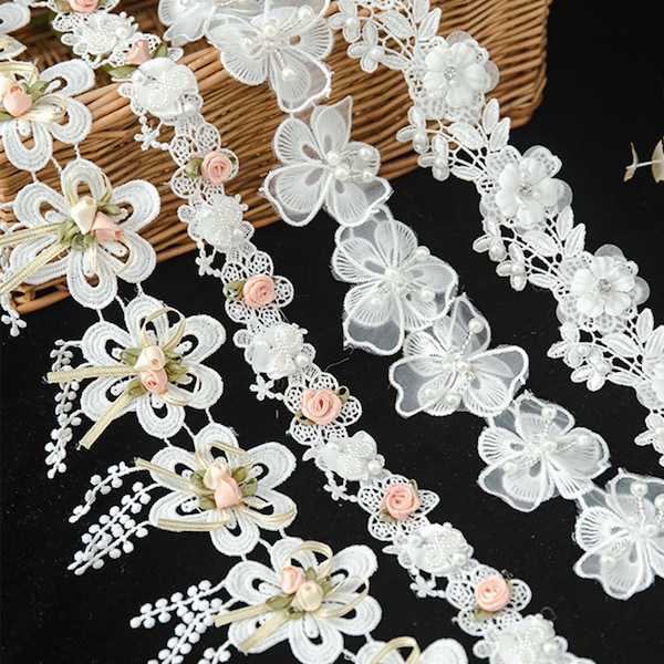 3D Floral Lace Trim,lace ribbon,Embroidered Lace Trim,Baby Garments,Bridal Lace Trim