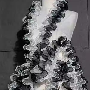 Black & White Ruffle Lace Trim: Pleated Multi-layer Fabric, 4-inch - Etsy