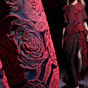 3D Rose Fabric,Red Jacquard Fabric,Luxury Design Fabric,Coat Fabric,Clothing Fabric